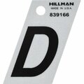 Hillman Angle-Cut Letter, Character: D, 1-1/2 in H Character, Black Character, Silver Background, Mylar 839166